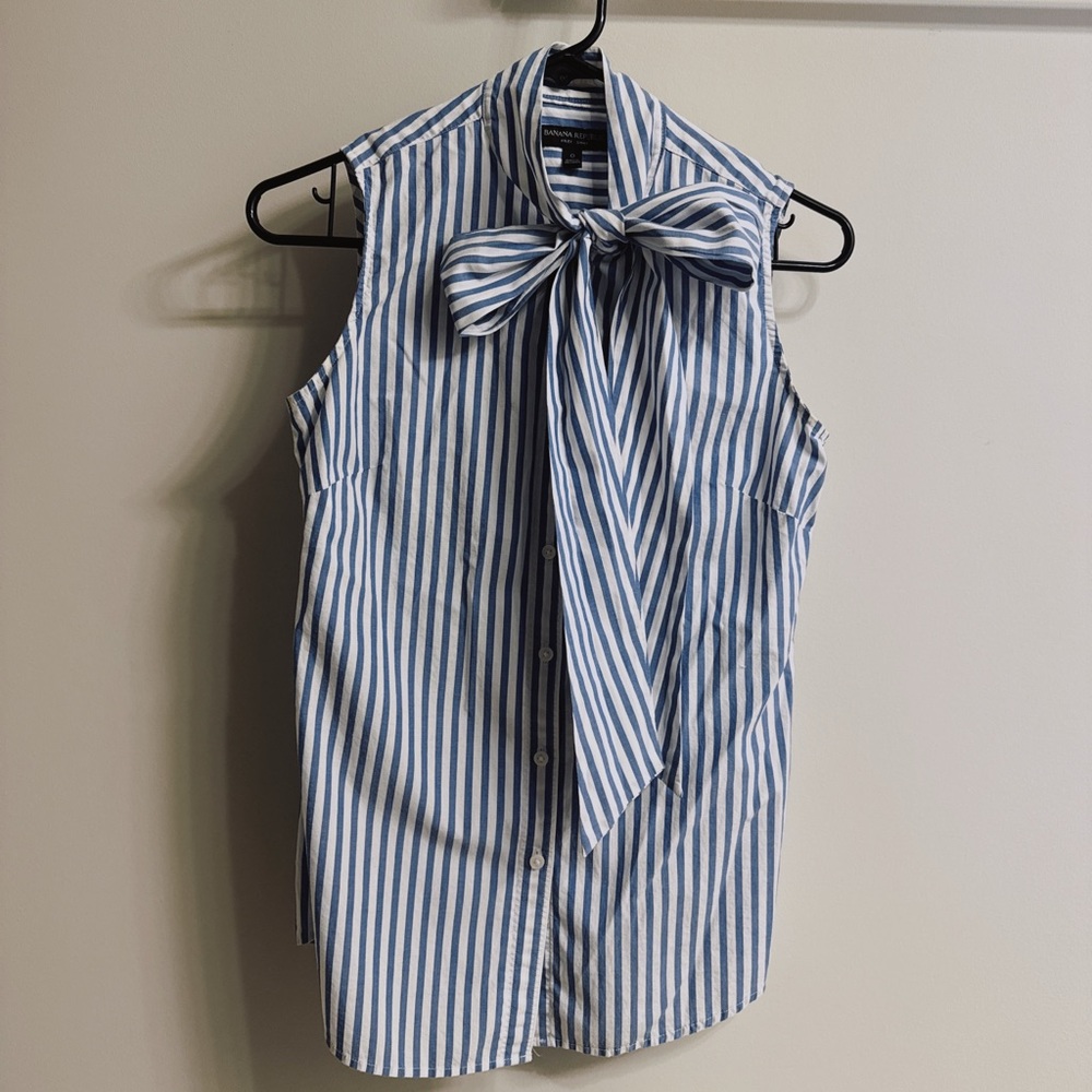 Banana Republic Striped Blue Sleeveless Top with Bow